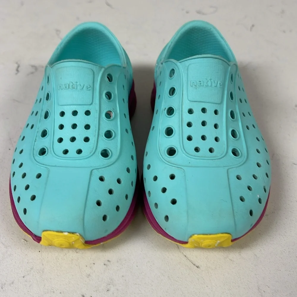 Native Robbie Sugarlite Slip-On Shoe Aqua and Pink Kids - Toddler Shoes Size 7